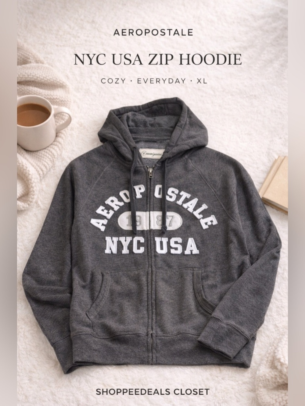 Aeropostale NYC USA Zip Hoodie Gray XL